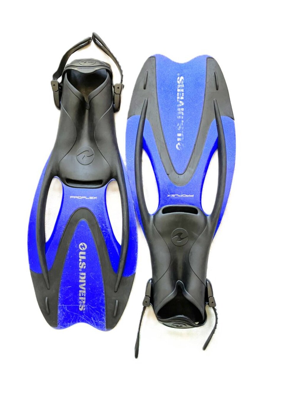U.S. Divers Proflex Open-Heel Snorkel Scuba Fins Blue Black Unisex Large 10-13